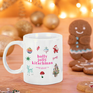 Mug Noël Kitsch   Vacances de Noël rétro Holly Jolly