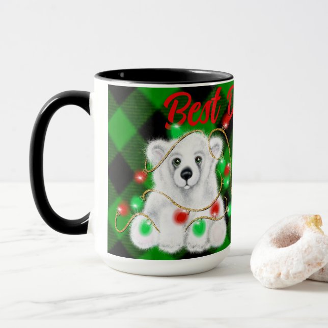 Mug Noël mignon ourson polaire, meilleur papa jamais (Avec donut)