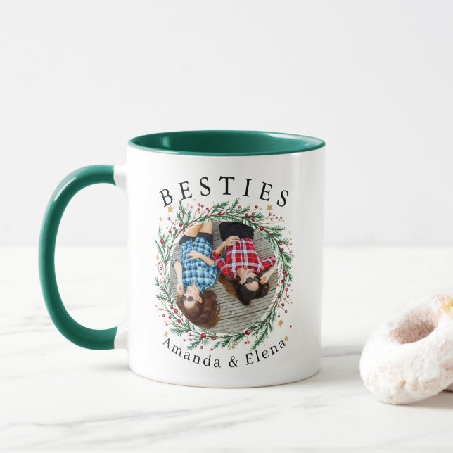 Mug Noël Moderne Meilleurs Amis BFF Nom de la photo (Avec donut)