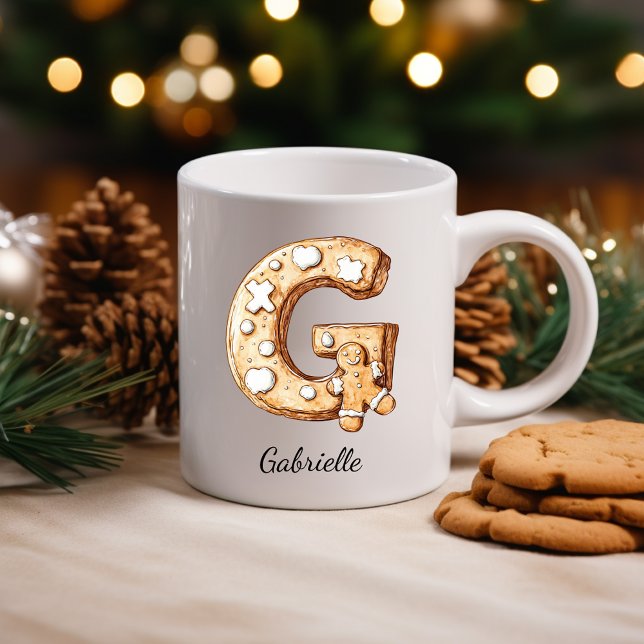 Mug Noël Monogramme Biscuit de Pain d'Épice Personnali (Personalized Gingerbread Monogram Initial G Coffee Mug)