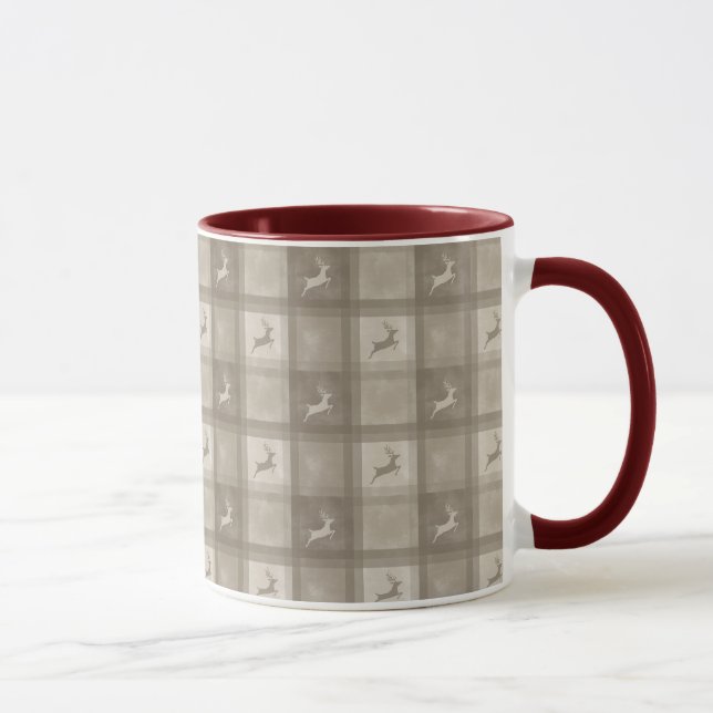 Mug Noël Motif Cerf Plaid Aquarelle Beige (Droite)