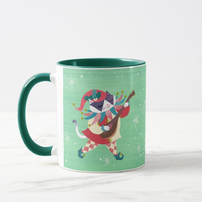 Mug Noël Musique Elfe Chat Vert (Gauche)