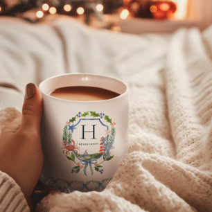Mug Noël Nautique Monogramme Arc-en-Ciel Bleu Côté Mer
