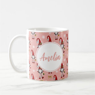 Mug Noël Nordique GnomesMotif rose avec nom