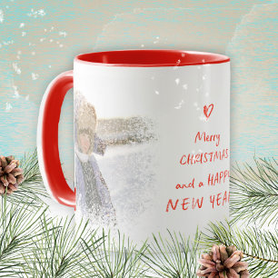 Mug Noël Nouvel An Photo Neige Rouge Coeur Typographie