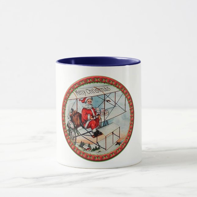 Mug Noël Père Noël pilotant un vieil avion (Centre)