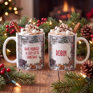 Mug Noël personnalisé d'animaux de la forêt cosy