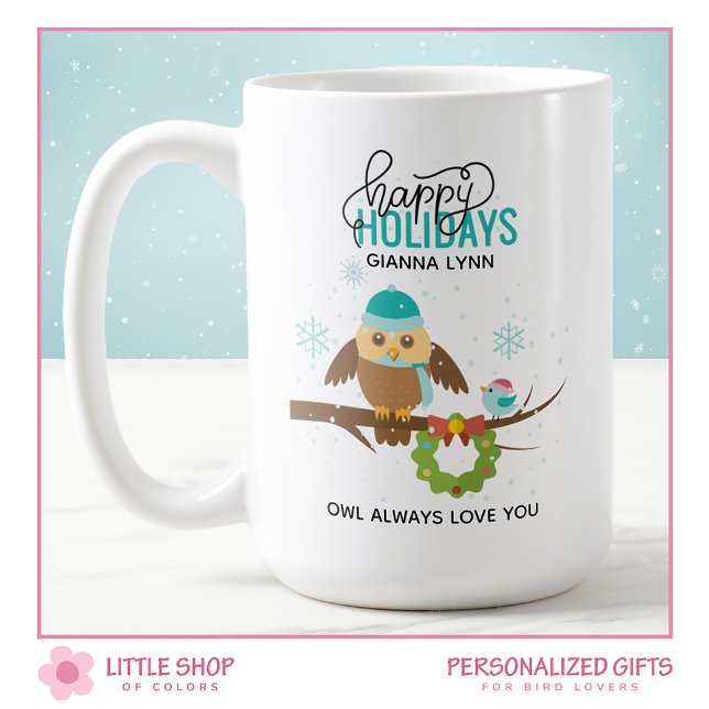 Mug Noël personnalisé de hibou et de bleuet (Créateur téléchargé)