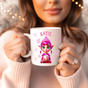 Mug Noël personnalisé Elf Pink Snowflakes Holiday