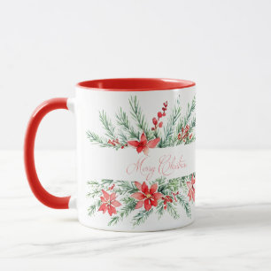 Mug Noël poinsettia aquarelle et verdure