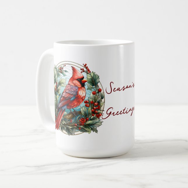 Mug Noël Red Cardinal Holly Berries Festival (Devant gauche)