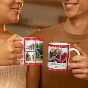 Mug Noël Red Doodles Multi Photo Family Cadeau