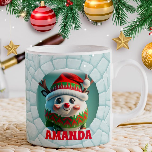 Mug Noël Reindeer 3D Nom personnalisé Fête (Créateur téléchargé)