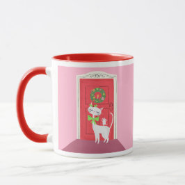 Mug Noël Retro Chat blanc et souris rose