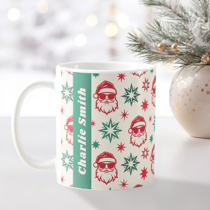 Mug Noël rouge pâle et vert pâle du cool Père Noël