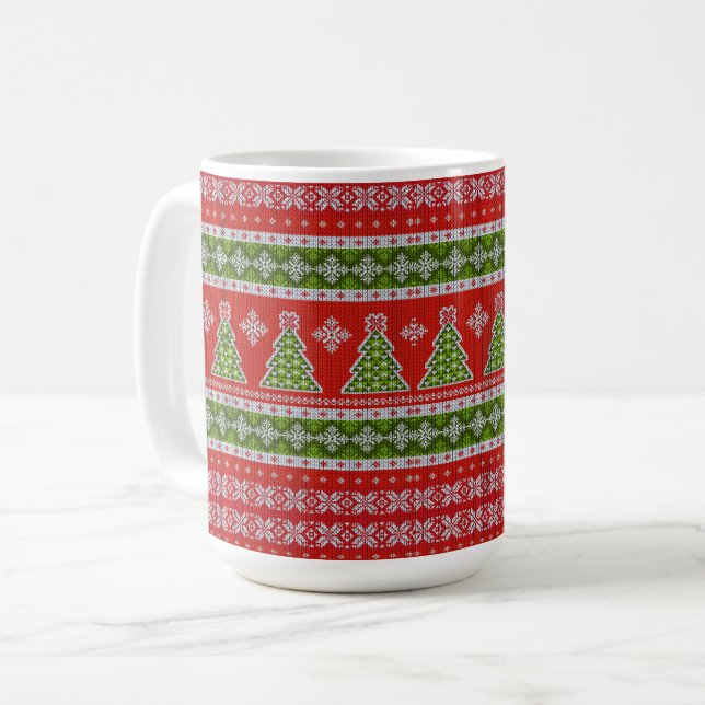Mug Noël Rouge Vert Vacances tendance (Devant gauche)