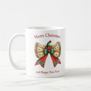 Mug Noël ruban rustique avec chapeau d'elfes renne