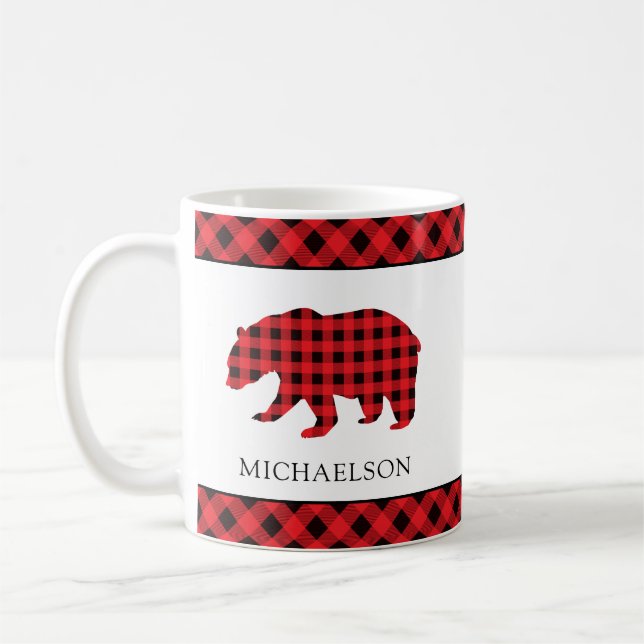 Mug Noel Russe Buffle Rouge Plaid Ours Silhouette (Gauche)