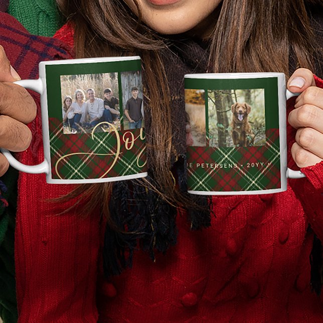 Mug Noël rustique 4 photos joyeux famille vert or (Créateur téléchargé)
