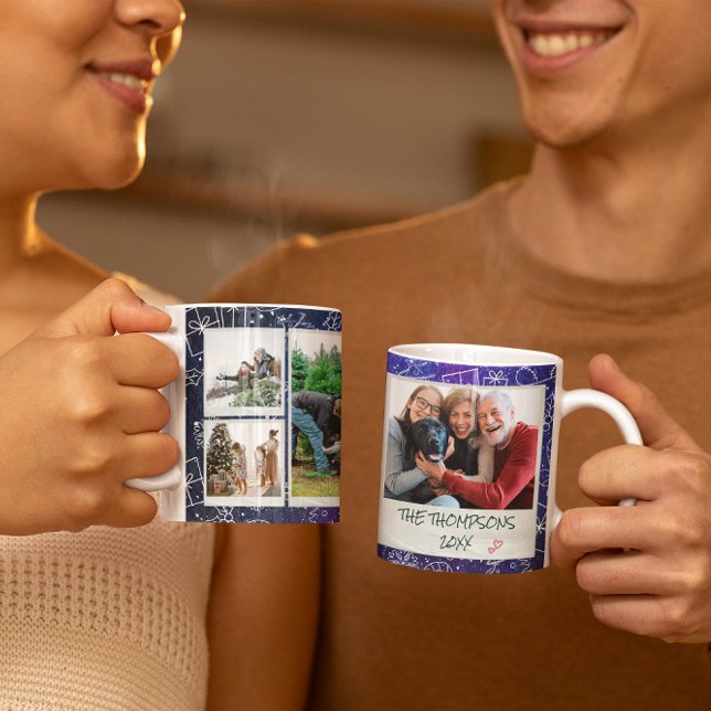 Mug Noël Starry Doodles de nuit 6 Photo Famille Cadeau (Créateur téléchargé)