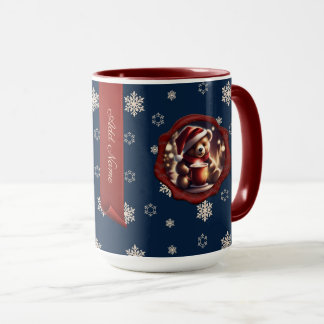 Mug Noël Teddy HotCocoa bannière personnalisée Bleu