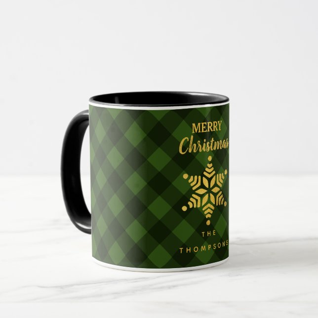Mug Noël Vert Buffle noir Plaid Star Flocon de neige (Devant gauche)