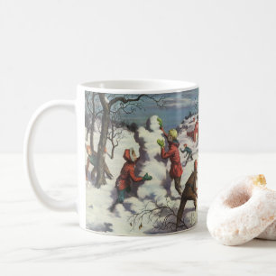 Mug Noël vintage, enfants bataille de boules de neige