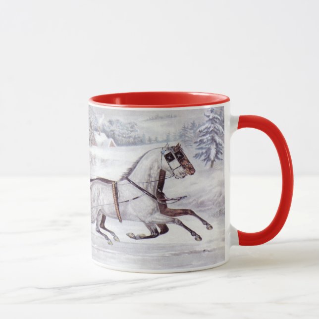 Mug Noël Vintage, La Route Hiver, Cheval Sleigh (Droite)