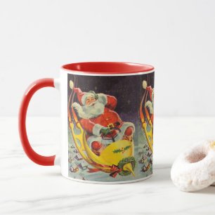 Mug Noël vintage, le Père Noël dans un vaisseau spatia