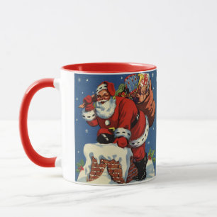 Mug Noël vintage, le Père Noël descend par la cheminée