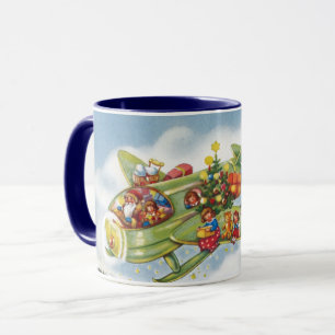 Mug Noël vintage, le Père Noël vole un avion
