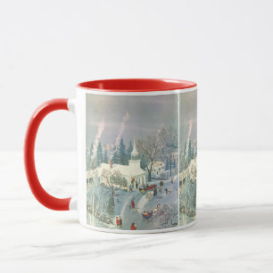 Mug Noël vintage, Les gens vont à l'église en neige