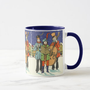 Mug Noël vintage, musiciens chantant des chants avec d
