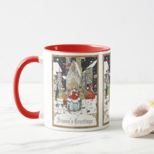 Mug Noël vintage, peuple victorien à l'église