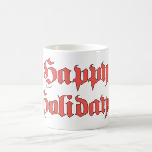 Mug Noël vintage, texte Joyuses Fêtes en lettres rouge