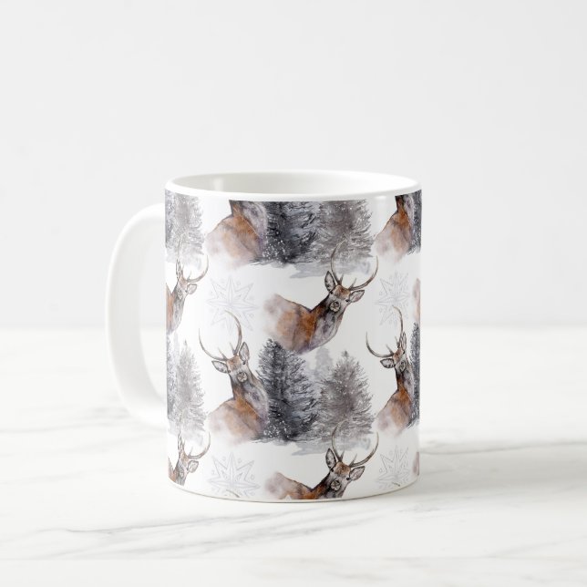 Mug Noël Watercolor Forest Deer Motif (Devant gauche)