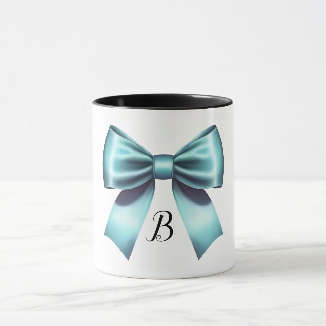 Mug Nœud Bleu Turquoise Élégant Mariage Réception de M (Centre)