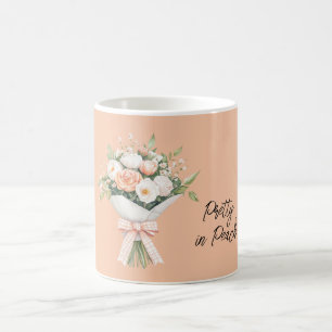 Mug Nœud de bouquet floral de roses blanches pêche