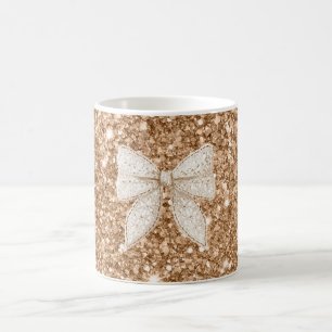 Mug Nœud en faux dentelle doré pailleté crème