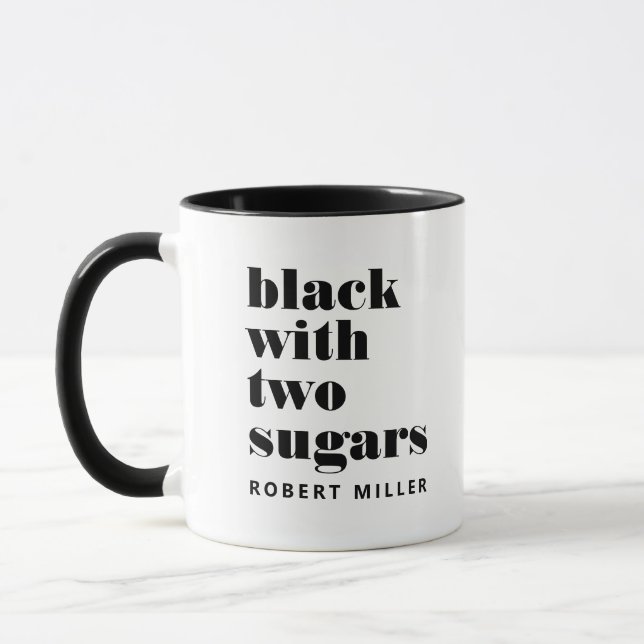 Mug Noir avec deux sucreries nom personnalisé café (Gauche)