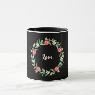 Mug noir avec grenade rose Wreath-Love Print