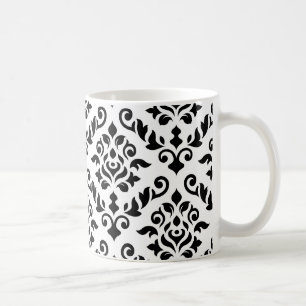 Mug Noir baroque de motif de damassé sur le blanc