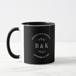 Mug Noir Blanc Floral Botanogramme Nom du couple