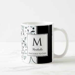 Mug Noir Blanc Floral Personnalisé PRÉCIEUX POUR DIEU