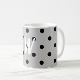 Mug Noir blanc & gris, pois, monogramme