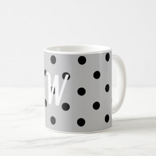 Mug Noir blanc & gris, pois, monogramme