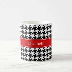 Mug Noir Blanc Houndstooth Nom rouge Monogramme