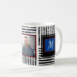 Mug Noir Blanc moderne en bande Motif Photo Monogramme