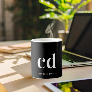 Mug Noir blanc monogramme initiales hommes modernes
