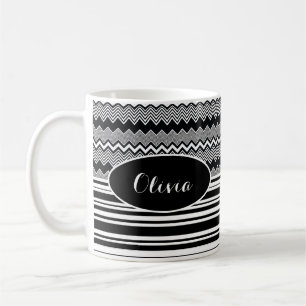 Mug Noir & Blanc Personnalisé, Zig Zags et Stripes